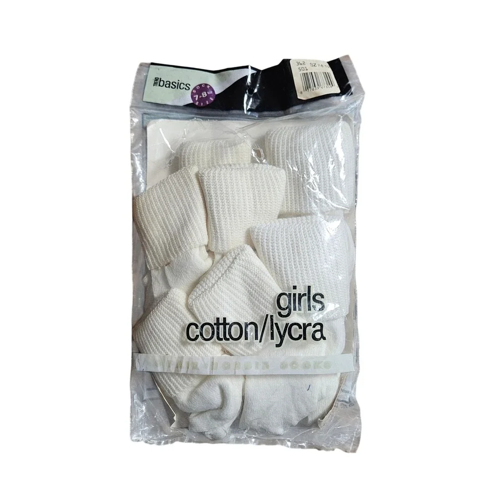 Vintage Cotton Blend Crew Socks Size 7-8.5 Fits Girls 9-11.5 USA White NWT